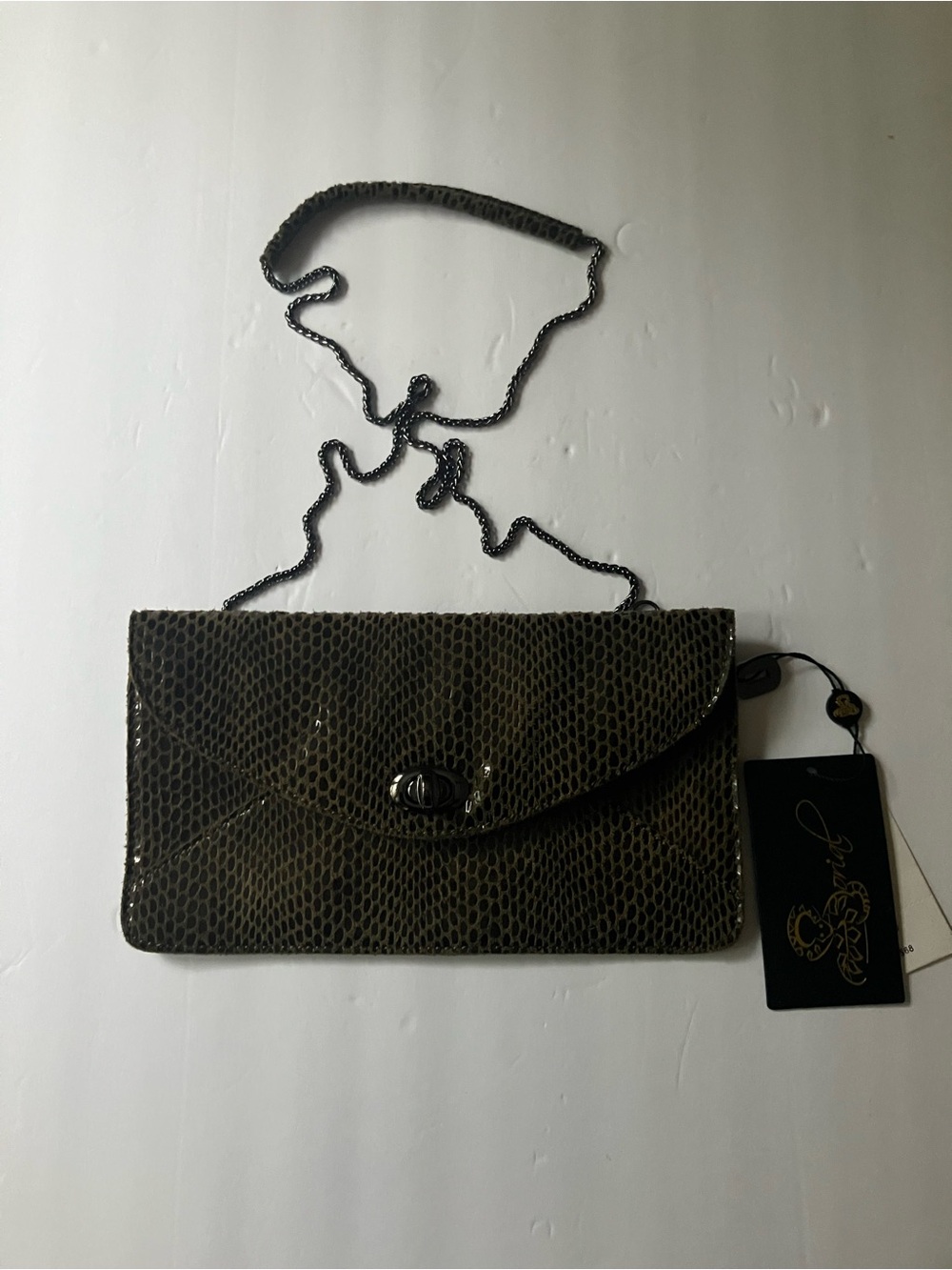 Sorial Textured Envelope Clutch with Chain Strap